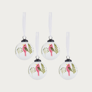 Merrivale Red Bird Glass Bauble, Set of 4