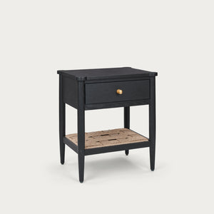 Neptune Frome Side Table Black Solid Wood Woven Rattan Cut Out v1